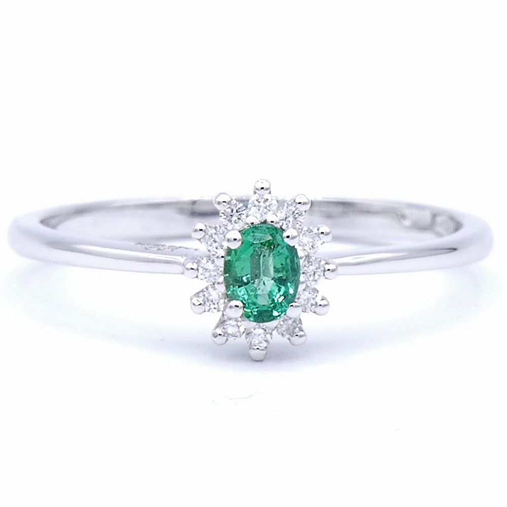 Ring Rosetta con Smeraldo Oro Bianco con Diamanti Davite & Delucchi