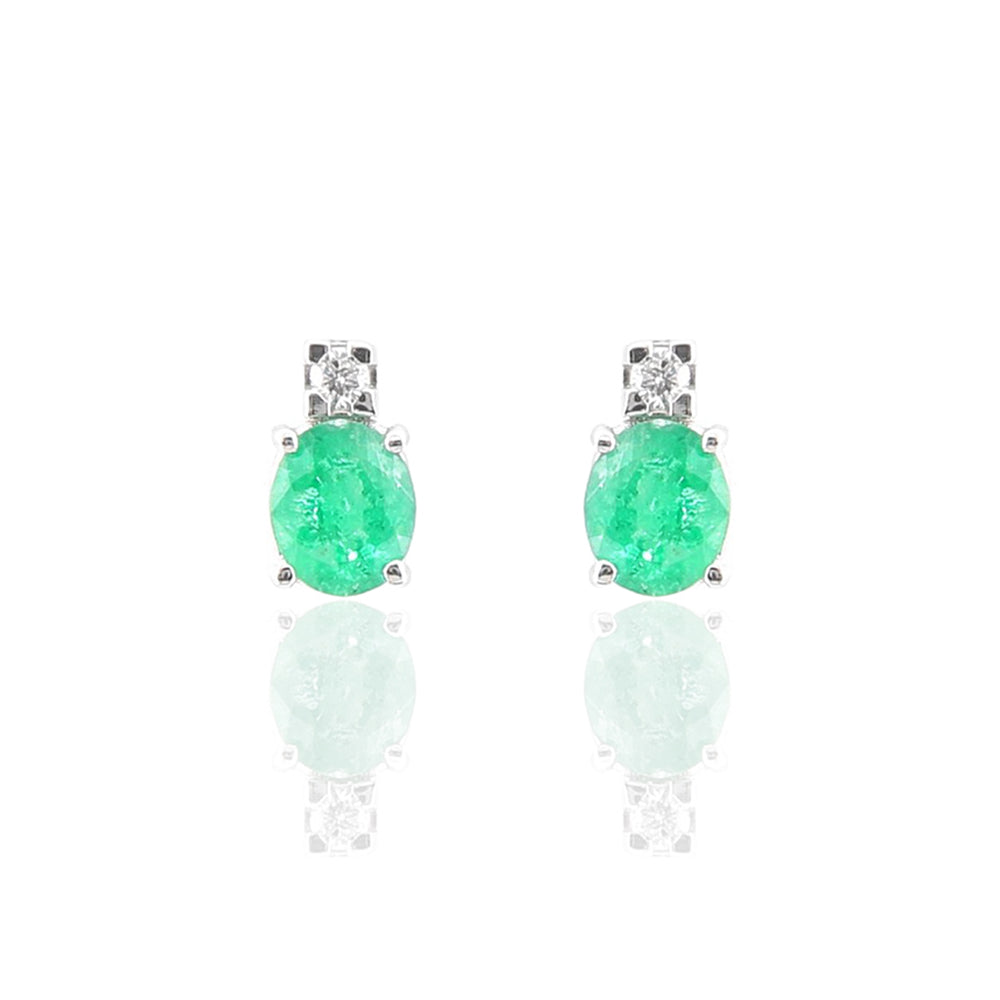 Earrings in Oro Bianco con Diamanti e Smeraldo Davite & Delucchi