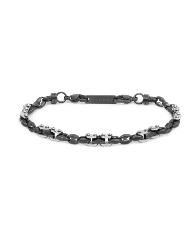 Bracelet catena marine con elementi acciaio e ceramica sfaccettata nera lucida