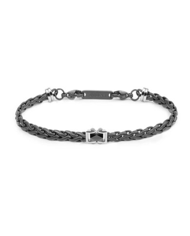 Bracelet catena sonaglio piatta con elemento centrale in ceramica sfaccettata nera lucida