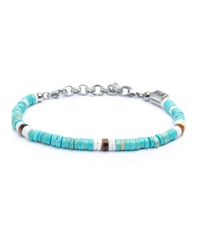 Anklet con dischetti turchesi occhio di tigre e conchiglie bianche