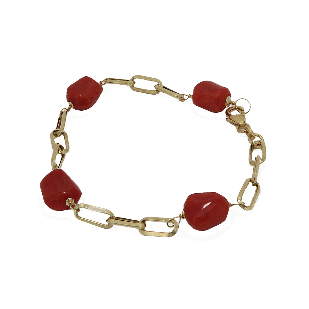 Bracelet a catena in corallo rosso e oro